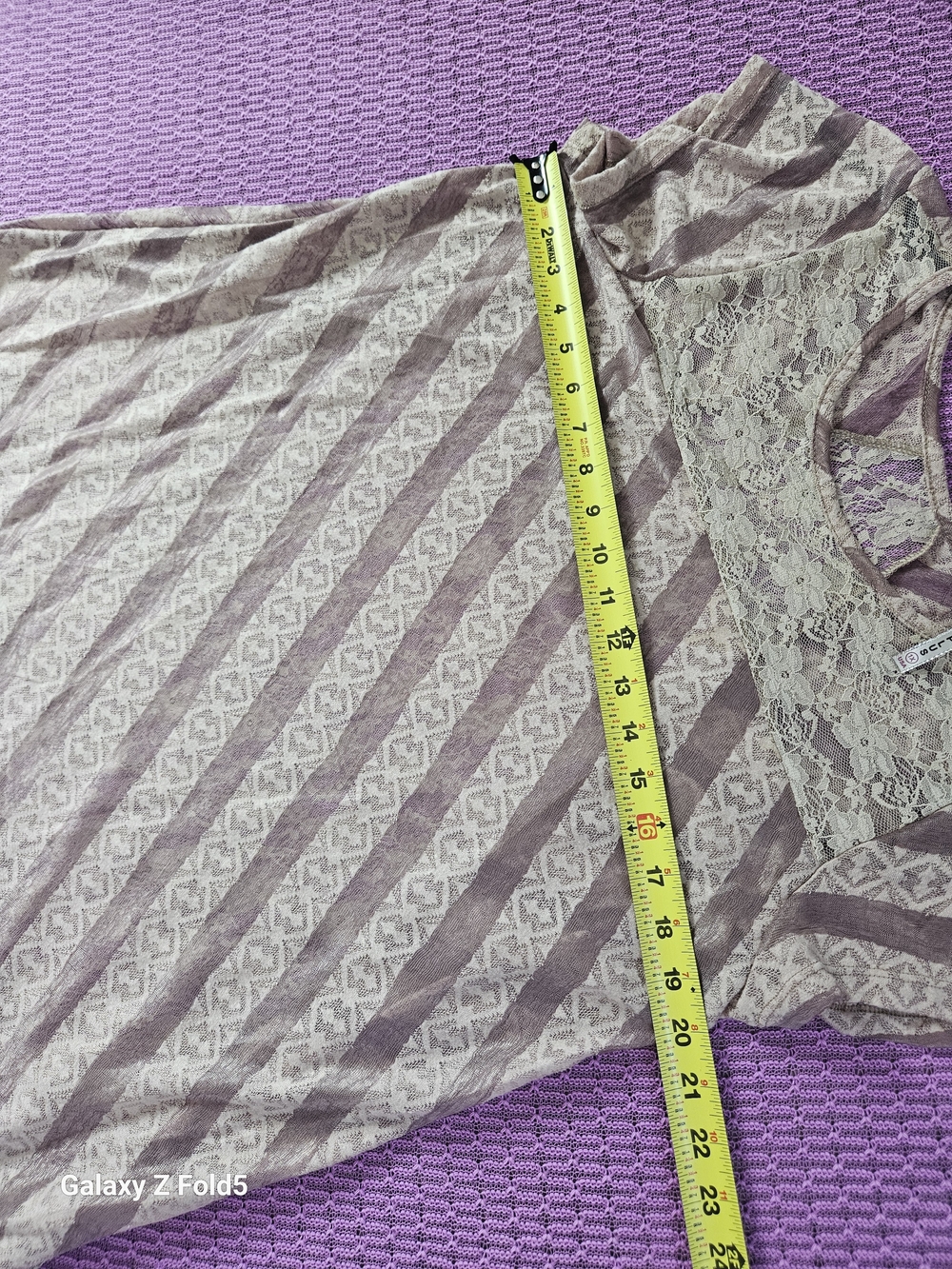 Plus Lace-Yoke Diagonal Stripe Tunic Top - Lavender - Picture 7 of 9